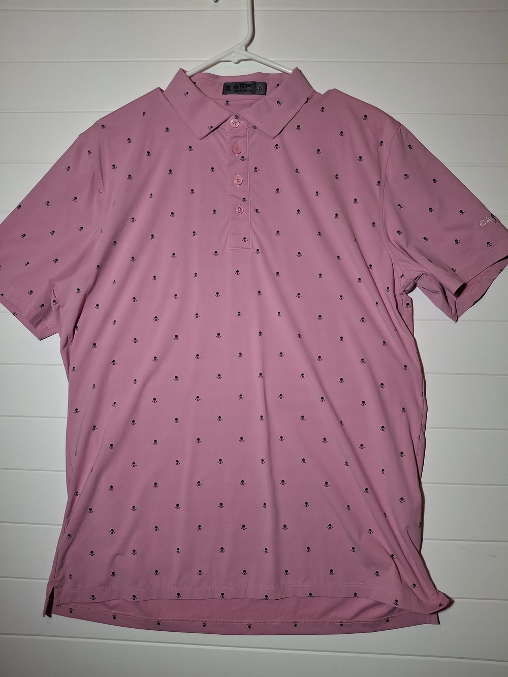 GFORE Men's Pink with Black Skulls Polo Shirt